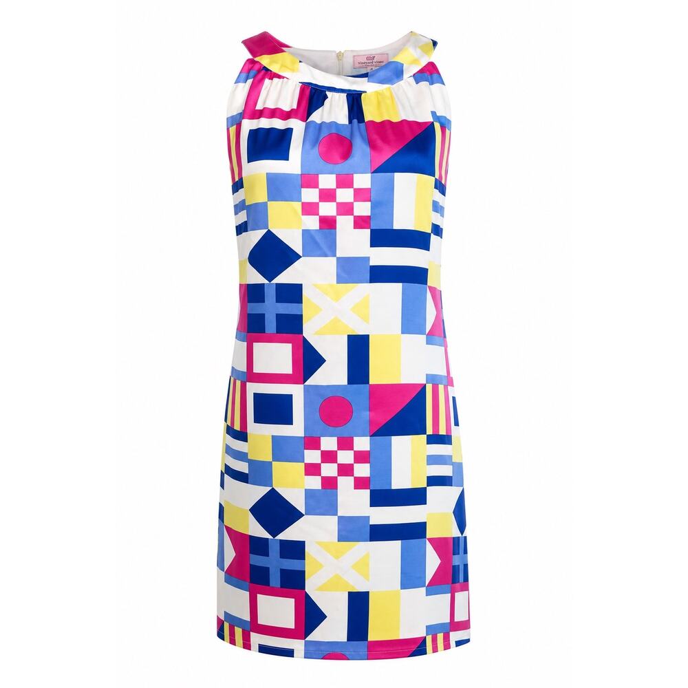 Vineyard Vines Silk Nautical Flag Shift Dress Colorful  Resort Cruise Party SZ10